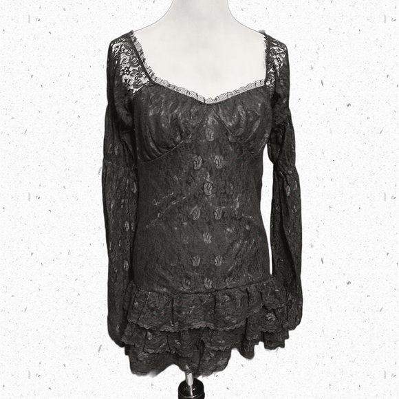 Black Lace Off Shoulder Drape Sleeve Dress - Picture 1 of 10